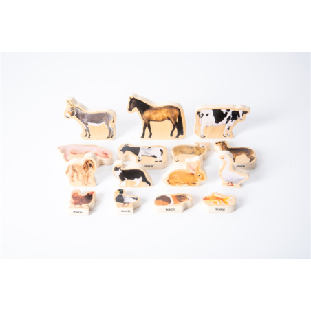 TICKIT CONJUNTO 15 ANIMALES DOMÉSTICOS DE MADERA